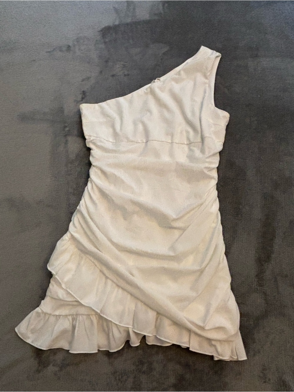 American Threads One-Shoulder Ivory Ruffle Mini Dress